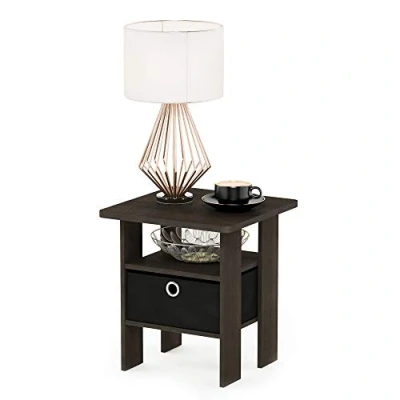 Afbeelding van Furinno Andrey Bin Drawer Nightstand End Table Transctioneel. 1 Pack donkerbruin/zwart