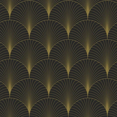 Afbeelding van Leen Bakker ESTAhome Behang Art Deco Motief Zwart En Goud 0,53 X 10,05 M 139457 Goudkleurig Vlies