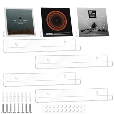 Afbeelding van MINISOISO 4 stuks wandplanken, zwevende set, acryl plank, wand, transparant, zwevend rek voor kinderkamer boeken en foto&#039;s, planken muren, keuken, badkamer, kantoor, woonkamer, 30,5 x