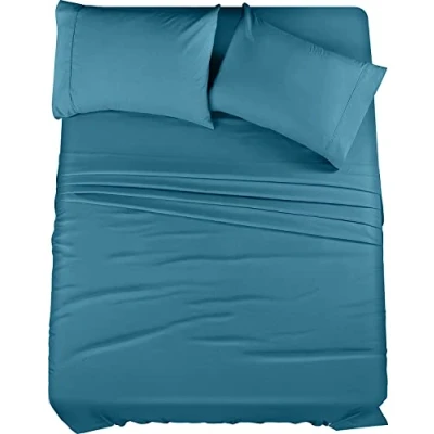 Afbeelding van Utopia Bedding Kingsize lakenset 4 delig beddengoed geborsteld microvezel krimp en kleurvast gemakkelijk te onderhouden (kingsize, denimblauw)