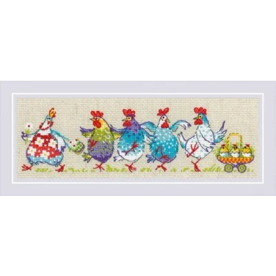 Afbeelding van RIOLIS Cluck Cluck?! 2266, Dieren Kruissteek Kit 9½&quot;x3¼, Kits voor Beginners &amp; Gevorderden, Volwassenen, Tellende Steken Kits, Pasen Borduurpakket
