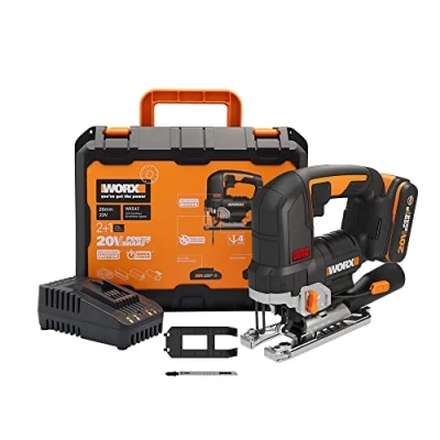 Afbeelding van WORX NITRO WX542 accu pendelslag decoupeerzaag, 20 V, borstelloze motor, professionele decoupeerzaag met afzuigadapter, ook ideaal voor verstekzagen, PowerShare compatibel, en snellader,
