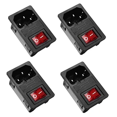 Afbeelding van Oiyagai 4 stuks IEC320 C14 ingangsmodule connector zekeringsschakelaar stekker met schakelaar AC 250V 10A rood