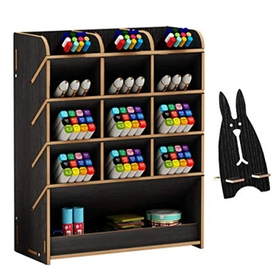 Afbeelding van Houten bureau organizer Multifunctioneel bureaublad briefpapier Pennenhouder Doos voor thuiskantoor Schoolbenodigdheden Opbergrek met lade (Zwart b12)