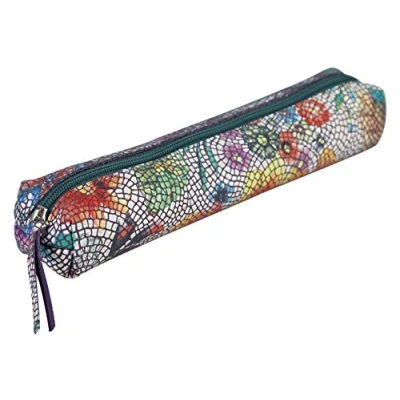Afbeelding van Clairefontaine 410099C klein etui, slank, hemels, 19,5 x 2,5 4 cm, van echt lamsleer, kleurrijke bloemen
