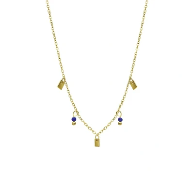 Afbeelding van Lucardi Dames Stalen goldplated Ketting met lapis lazuli Staal Goudkleurig 45 cm