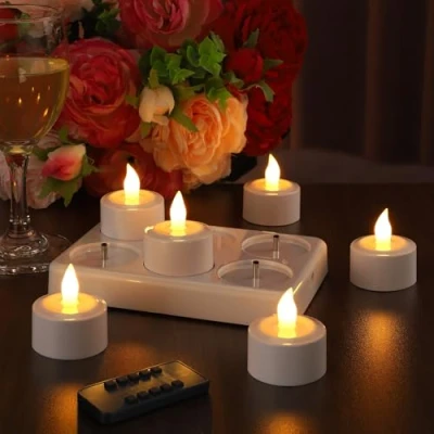 Afbeelding van EXTSUD 6 stuks led theelichtjes, oplaadbaar, kaars, flikkerende vlam, met laadstation en afstandsbediening, decoratie voor Kerstmis, verjaardag, bruiloft, diner, restaurant, hotel