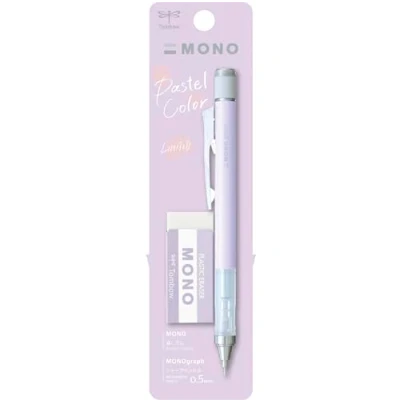 Afbeelding van Tombow MONO Graph en gum, 0,5 mm, lavendel, precisie met 4 mm punt, innovatief schudmechanisme, stabielere messing tang, navulbaar, incl. gum [SH MG94 PE04A]