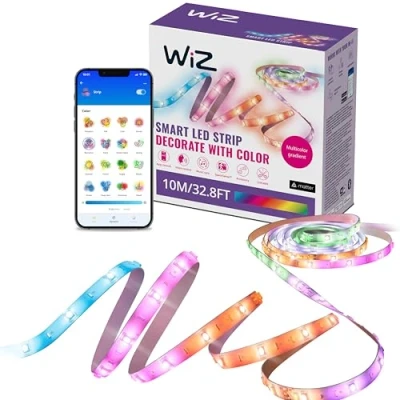 Afbeelding van WiZ RGBIC LED strip 10 meter 16 miljoen kleuren + wittinten dynamische lichtscènes werkt met je Wifi bediening via de app of stem Google Home, Alexa en HomeKit