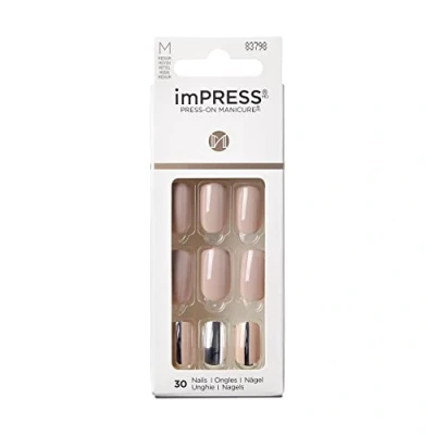 Afbeelding van KISS imPRESS Press on manicure, bewolkt, vierkant van gemiddelde lengte, met PureFit technologie, inclusief voorbereidingspad, minivijl, nagelriemstick en 30 nepnagels