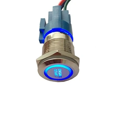 Afbeelding van Mintice Roestvrij Staal Auto Vrachtwagen Tuimelschakelaar Momentschakelaar Drukschakelaar Schakelaar Wipschakelaar Waterdichte 19mm 12V 5A Blauw Licht Motor Starten Stekker Draad