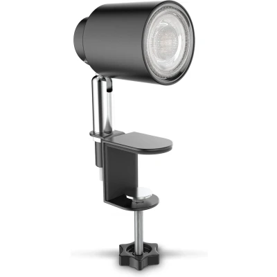 Afbeelding van B.K.Licht Zwarte Klemlamp LED draaibar aan/uit schakelaar netstroom bureaulamp tafellamp met GU10 3.000K 400Lm 5W