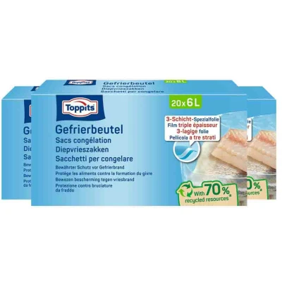 Afbeelding van 3x Toppits Diepvrieszakjes 6 liter 20 stuks