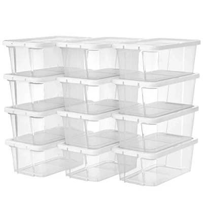 Afbeelding van SONGMICS Set van 12 opbergdozen met deksel, schoenenopslag, opbergdoos, transparant kunststof, voor schoenen tot maat 41 LSP12WT