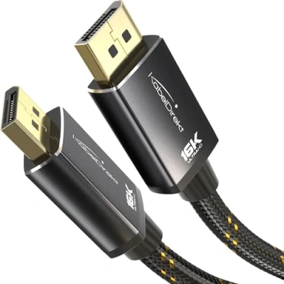 Afbeelding van KabelDirekt DisplayPort 2.1/DP 2.1 Kabel 1m Metalen Connectoren + Omvlechting, DP80 met 80 Gbit/s voor Gaming pc&#039;s/Grafische Kaarten, FreeSync/G Sync, tot 16K@60Hz, 8K@120Hz, 4K@240Hz