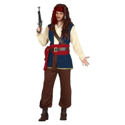 Afbeelding van Guirca Piraat &amp; Viking Kostuum Paddy De Beruchte Zee Man Blauw, Bruin, Wit / Beige Maat 46 48 Carnavalskleding Verkleedkleding