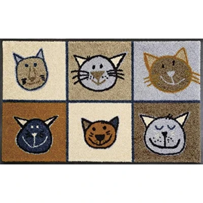 Afbeelding van wash+dry by Kleen Tex Mat Miau Inloopmat, motief poezen, antislip, wasbaar