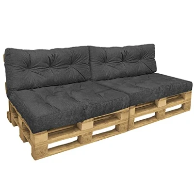 Afbeelding van VOUNOT Pallet Kussens Set van 4 voor Binnen en Buiten, Kussen Waterdicht Sofa, Zitkussen 120x80, Rugkussen 120x40, Grijs