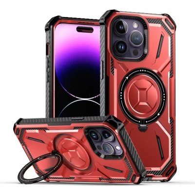 Afbeelding van Hoesje Geschikt voor iPhone 14 Backcover MagSafe Rugged Armor Extra valbescherming Ringhouder TPU Rood