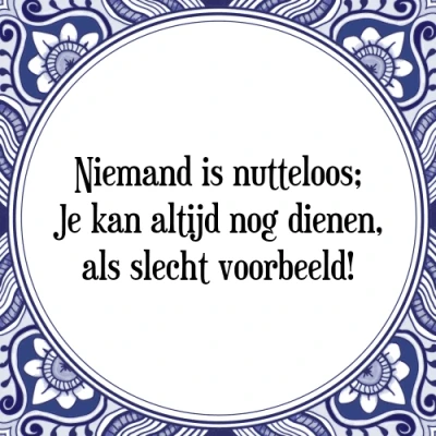 Afbeelding van Niemand is nutteloos; Je kan altijd nog dienen, Tegeltje + Spreuk