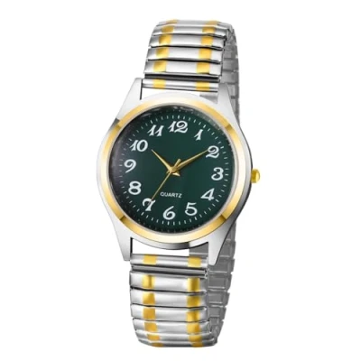 Afbeelding van JewelryWe Paar horloges, analoog, kwarts, partner, vriendschap, polshorloge, elastische metalen armband, ultradun horloge met verlichte wijzers, cadeau voor heren en dames, zilver, goud/zilver