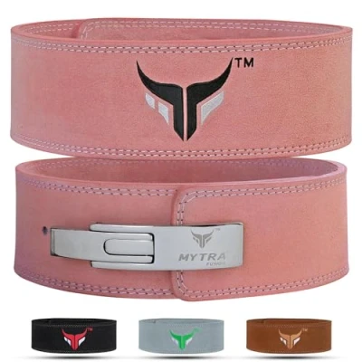 Afbeelding van Mytra Fusion 4 inch lederen powerlifting gewichtheffen riem hendel gesp (Small, Pink)