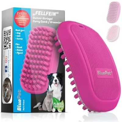 Afbeelding van BluePet FellFein Badborstel, rubberen strip voor korthaar, honden en katten, met massage effect, verwijdert los dekhaar, stof vuil, ideale badstrip het inmasseren van hondenshampoo (est roze)
