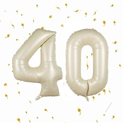 Afbeelding van Ballonnen verjaardag 40 jaar beige 101 cm verjaardagsdecoratie voor een man vrouw ballon cijfer opblaasbaar van folie