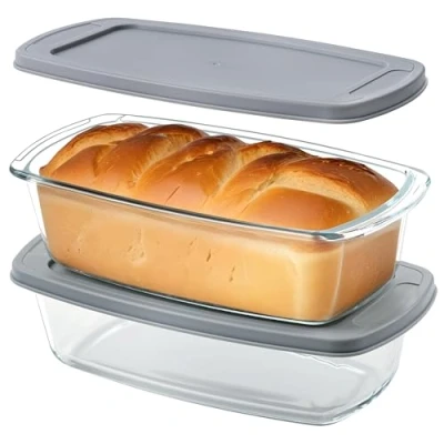Afbeelding van Winter Shore 2 Pak 1,8 L Glazen Brood Bakvorm Grote Non Stick Broodpan met Verzegeld Plastic Deksel en Handvatten Magnetron, Oven, Diepvries Vaatwasser Bestendig, BPA vrij Baktray