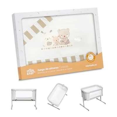 Afbeelding van Interbaby 04100 05 beddengoed wieg 100% katoen model: Love, beige, 0,7 kg