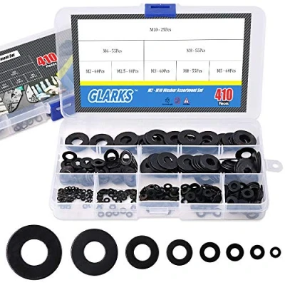 Afbeelding van Glarks 410Pcs Metric M2 M2.5 M3 M4 M5 M6 M8 M10 Platte Wasmachines Assortiment Set, Zwart Verzinkt Legering