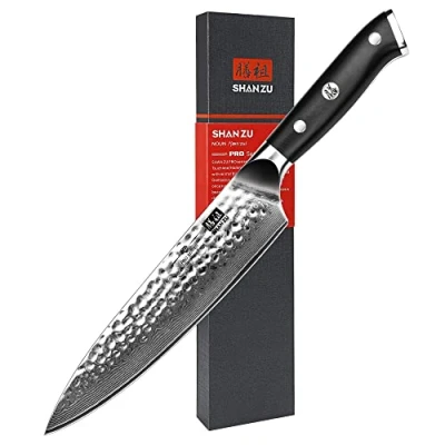 Afbeelding van SHAN ZU Mes 8 inch Koksmes Japans Staal Damascus Keukenmes, Professionele Keukenmessen Scherp Koolstofarm Superstaal 67 Lagen Met G10 Handvat