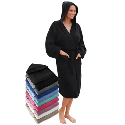 Afbeelding van LEBENGOOD Badjas voor dames met capuchon, 100% Amerikaanse badstof, 400 g, zakken, zachte badjas, badhanddoek, Zwart, XXL