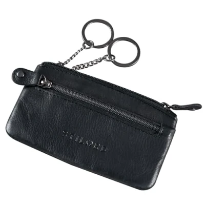 Afbeelding van STILORD &#039;Theo&#039; sleutelhanger lederen vintage munt portemonnee mannen 2 ritsvakken slanke mini met RFID blokkering, Kleur:zwart