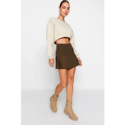 Afbeelding van Trendyol Khaki Plooi Detail Mini Lengte Geweven Rok Tweeaw23Et00059