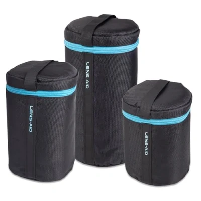 Afbeelding van LENS AID Lenszak dik gevoerd: lenshoes met ritssluiting en riemgesp, zwart, 3er Set (M,L, XL)