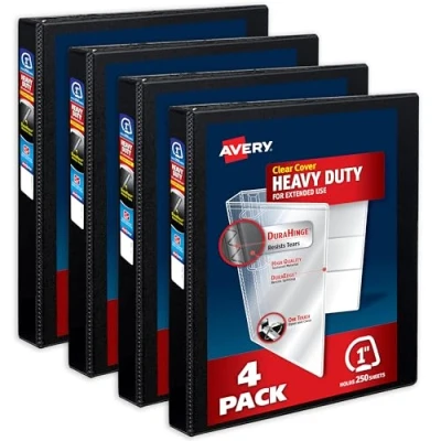 Afbeelding van Avery Robuuste 3 ringmap, 2,5 cm lange One Touch schuine ring, voor 21,6 x 27,9 papier, 4 zwarte mappen (79868)