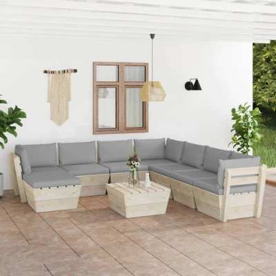 Afbeelding van 9 delige Loungeset met kussens pallet vurenhout