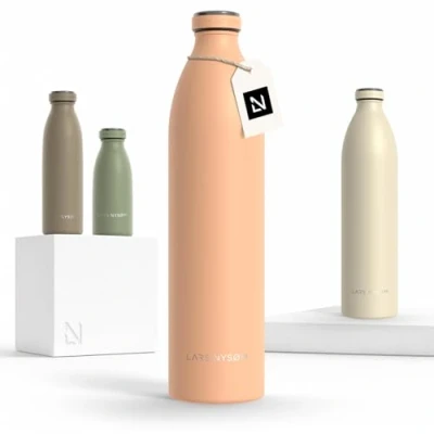 Afbeelding van LARS NYSØM &#039;Ren&#039; Roestvrijstalen drinkfles 1500ml BPA vrij geïsoleerde waterfles 1,50 Liter Creamy Peach