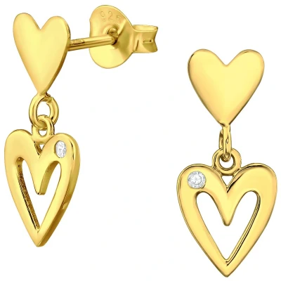 Afbeelding van JoyS Zilveren hartje met bedel oorbellen 7 x 15 mm zirkonia sterling zilver 925 14k goudplating / goldplated