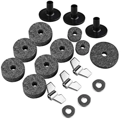 Afbeelding van Futheda 18 Stuks Bekken Vervanging Muziekinstrumenten Accessoire Inclusief 3 Mouwen met Base &amp; 6 Vilten 2 Hi Hat Koppeling Vilt 1 Cup Wing Noten Wasmachines Drum Kit