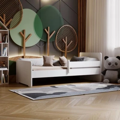 Afbeelding van KOBI Kinderbed Max wit met railing, matras, frame 160x80 bed voor een meisje en jongen kinderkamerset