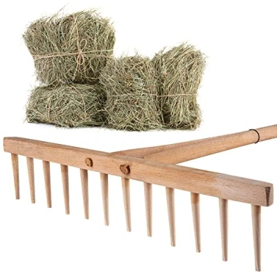 Afbeelding van KADAX hark, hooikhark met lange steel van hout, brede hark voor tuin, bloembed, gazon, comfortabele gazonhark, bladhark, tuingereedschap, tuingereedschap (hout)