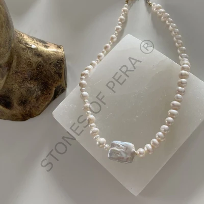 Afbeelding van Barokke parel zilveren ketting Met hanger Dames Cadeau