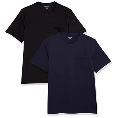 Afbeelding van Amazon Essentials Heren Regular Fit T shirt met korte mouwen en ronde hals, 2 stuks, zwart/marineblauw, XX Large