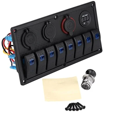 Afbeelding van 12 V 24 8 Gang Rocker Switch auto Boot Waterdichte LED Bedieningspaneel Dual USB Voltmeter Sigarettenaansteker , schakelaar