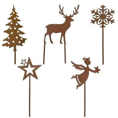 Afbeelding van KRONLY Tuinstekers, 5 stuks, kerstdecoratie, roeststeker, metaal, kerststuk, adventskrans, kerstkrans