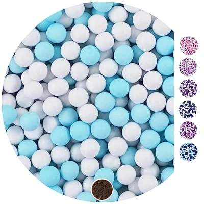 Afbeelding van EinsSein 1kg chocolade balletjes Mix small wit lichtblauw bruiloft chocoladebollen choco choups omhuld confetti rokante koekjes candy bar candybar geboorte communie geschenken voor gasten
