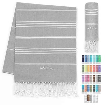 Afbeelding van LeStoff de traditionele Hamamdoek Strandlaken Badhanddoek Saunahanddoek Douchehanddoek Spa Sport Yoga Reizen 100% Biologisch Katoen. Duurzaam, natuurlijk, zacht en voorgewassen. (95 x 180 cm, Grey)