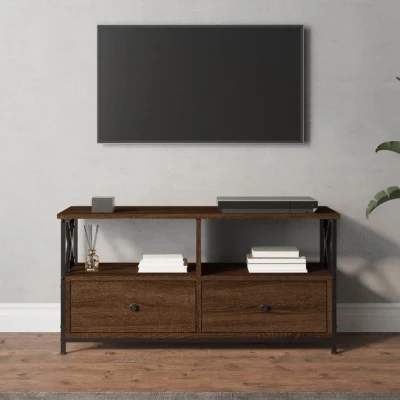 Afbeelding van Tv meubel 90x33x45 cm bewerkt hout en ijzer bruin eikenkleur